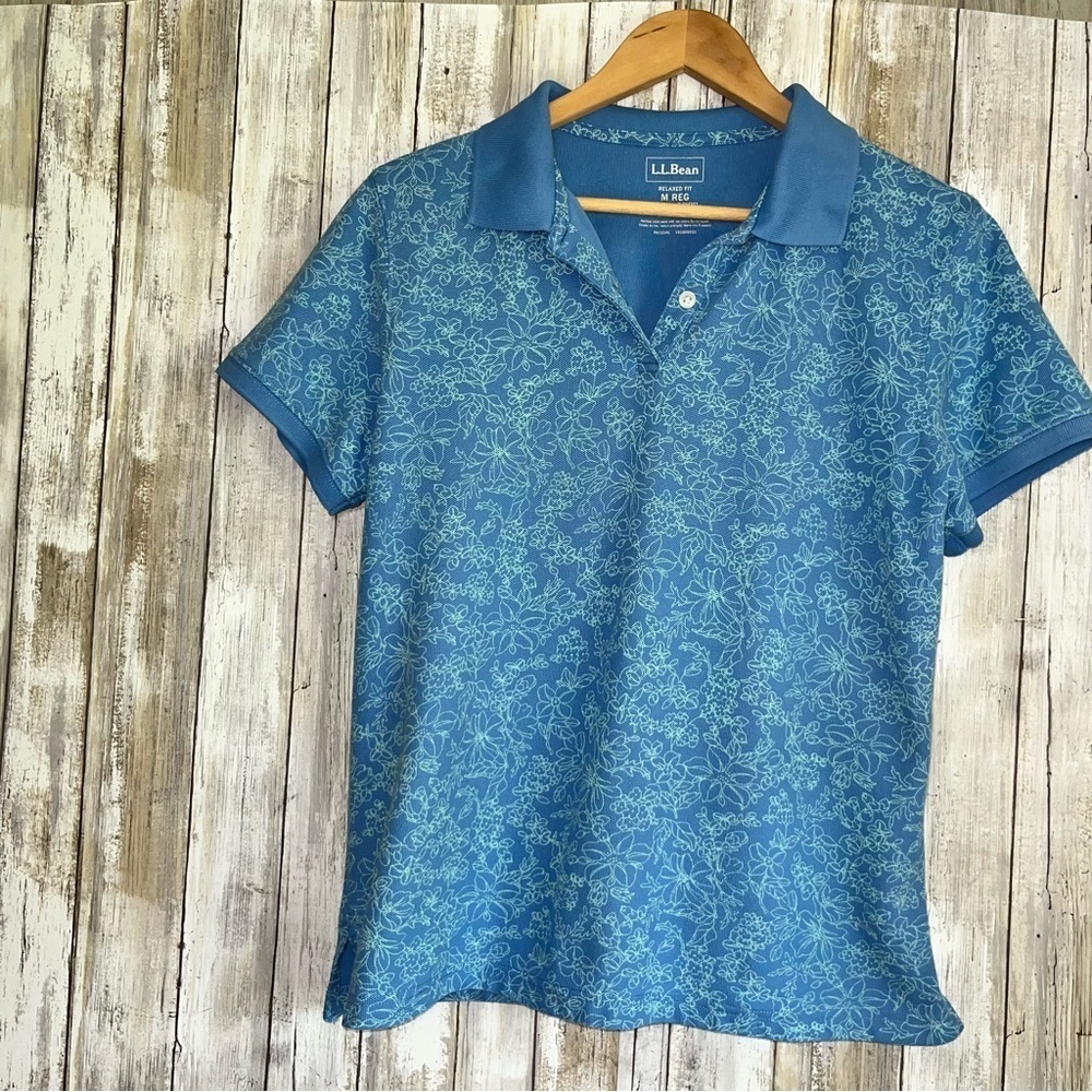 L.L. Bean Blue Patterned Polo Shirt
